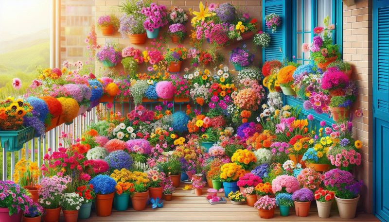 Πολυχρωμα φυτα σε μπαλκονι